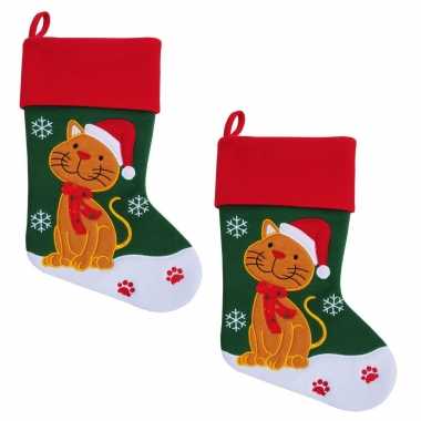 X stuks kerstsok kat /poes huisdier kerstsokken