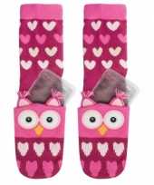 Warmte sokken roze uil voor kinderen